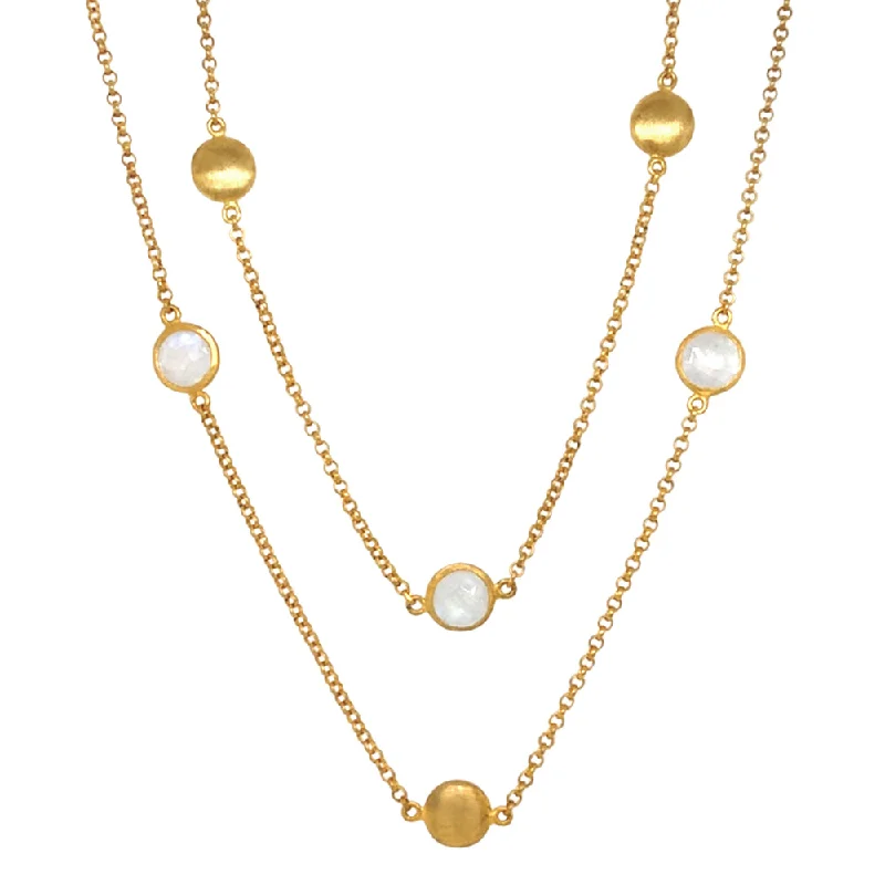 women silver chain necklaces -Long Gold Vermeil & Moonstone Station Necklace - "White Star"