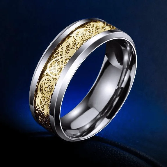 women engraved wedding rings -Dragon Titanium Ring