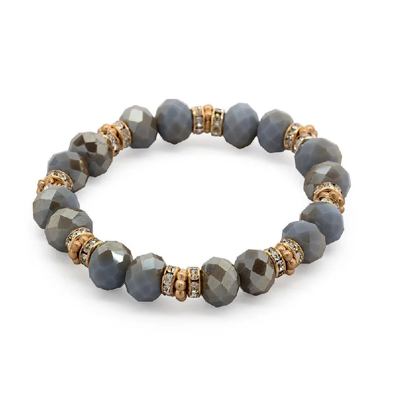 women rose gold bracelets -Semi Precious Stone Stretch Bracelet with CZ Grey Gold