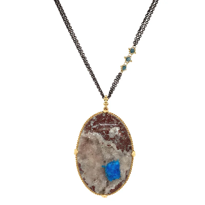 women charm necklaces -One-of-a-Kind Cavansite With Druzy Quartz & Diamond Rondelle Necklace - "Toprak"