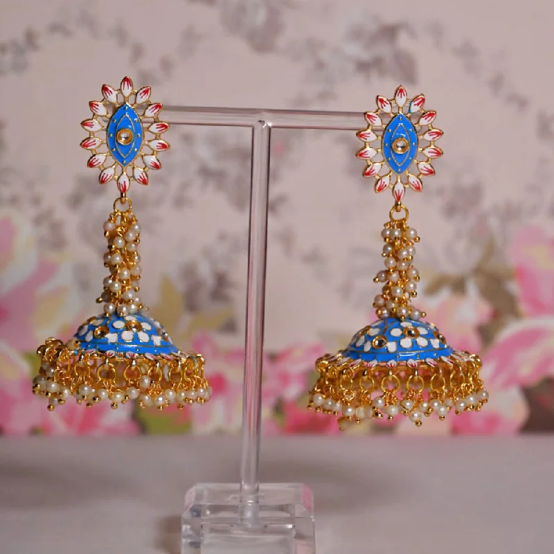 women diamond drop earrings -Shagna Gold Plated Meenakari Jhumki Earrings