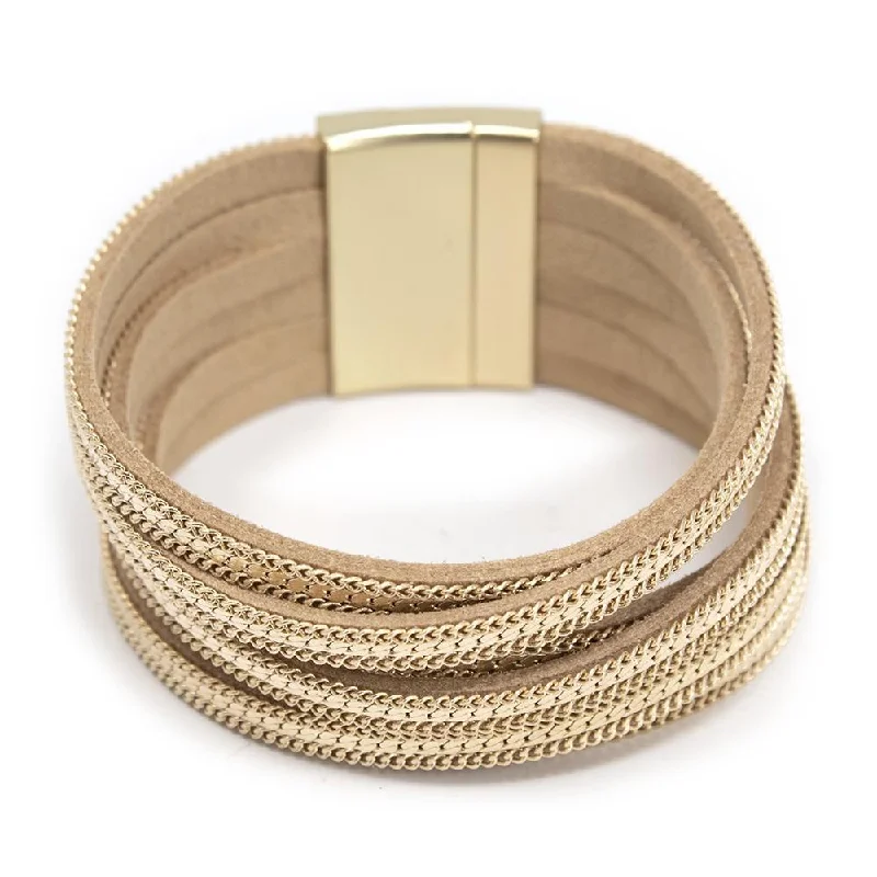 women wedding bracelets -Six Row Bracelet Suede Chain Gold Tone