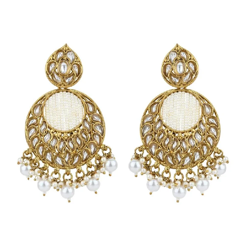 women bohemian earrings -Etnico Gold Plated Traditional Handcrafted Kundan Pearl Chandbali Earrings For Women (E3176W)