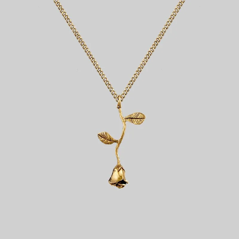 women gold plated necklaces -BELLADONNA. Rose Stem Charm Necklace - Gold