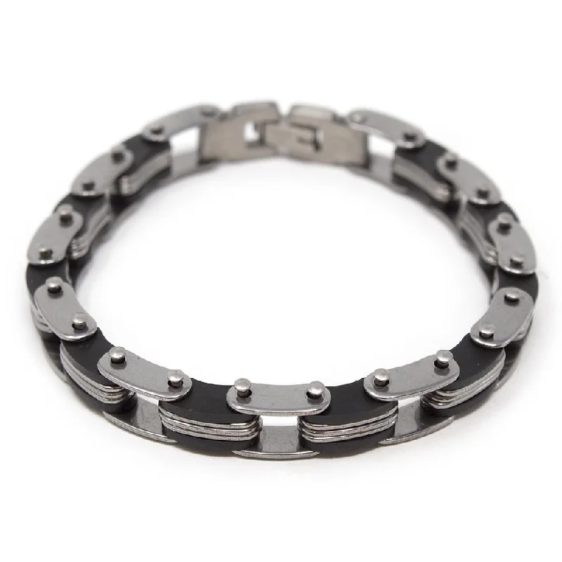 women adjustable bracelets -Stainless Steel Bracelet with Rubber Inlay