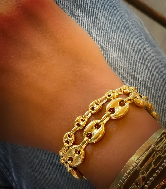 women stack bracelets -The Navy Link Chain Bracelet