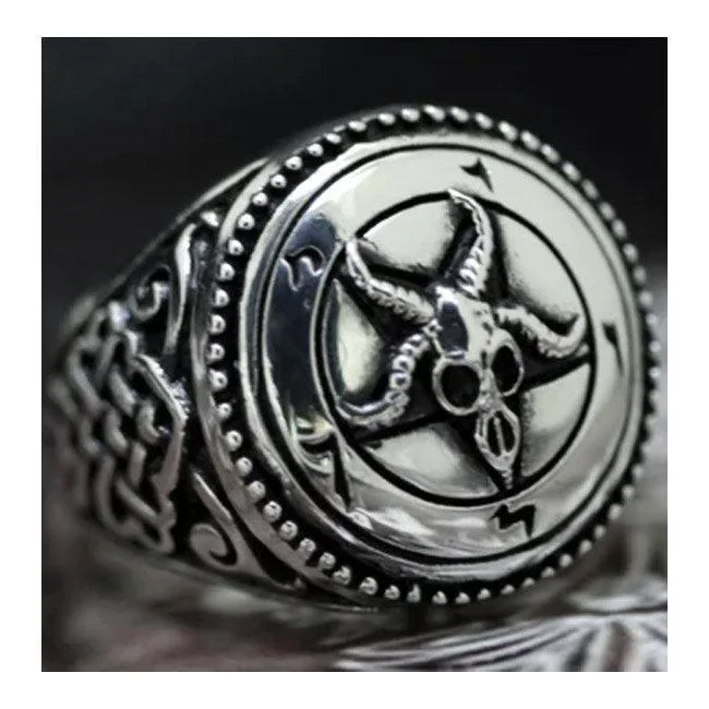 women custom rings -Satanic Sigil of Baphomet Silver .925 Ring