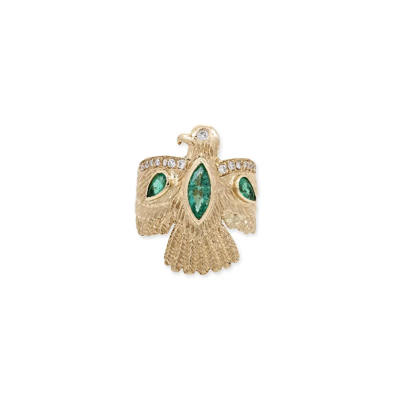 women ring sets -EMERALD THUNDERBIRD RING