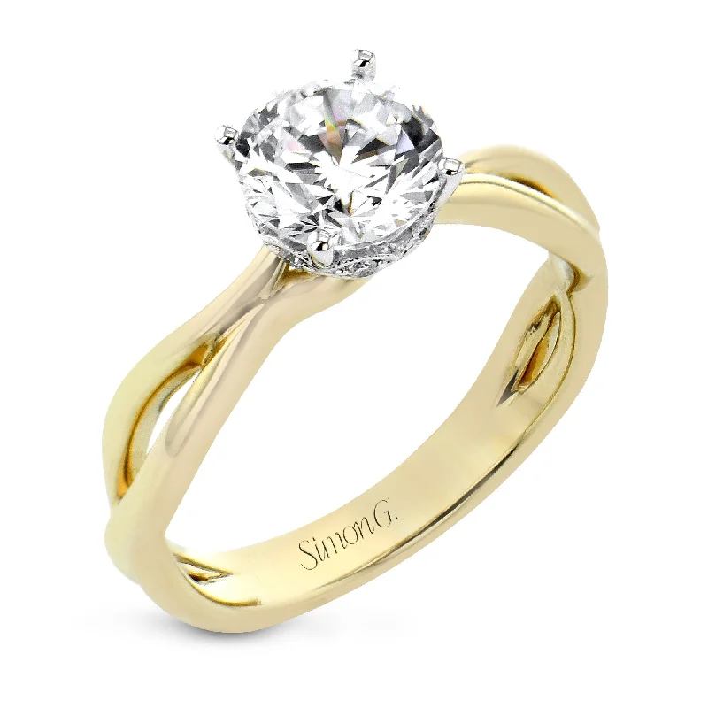 vintage-style diamond engagement rings -Round-cut Hidden Halo Engagement Ring in 18k Gold with Diamonds