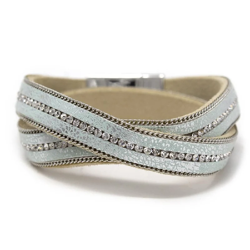 women adjustable bangles -Metallic Wrap Bracelet with Cubic Zirconia Light Blue