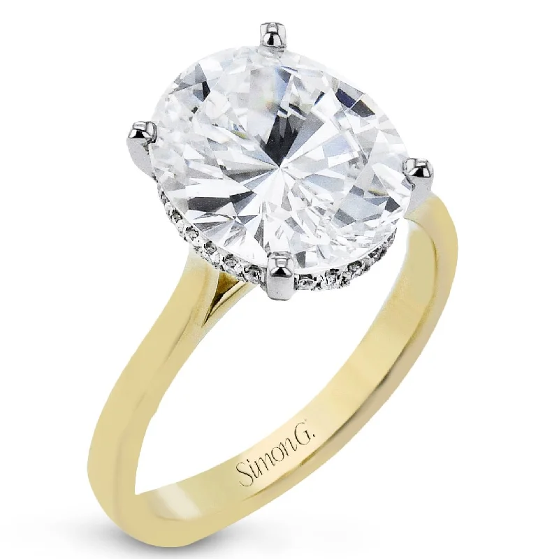 oval engagement rings -Oval-cut Hidden Halo Engagement Ring in 18k Gold with Diamonds