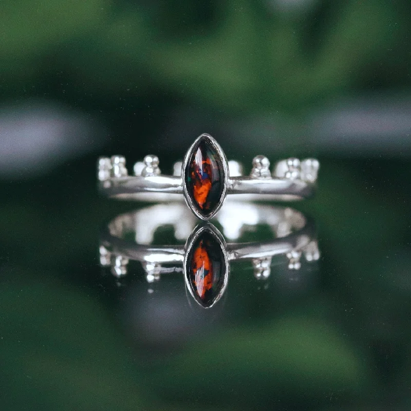 women fashion rings -The Heroine Black Opal Gothic Crown Ring