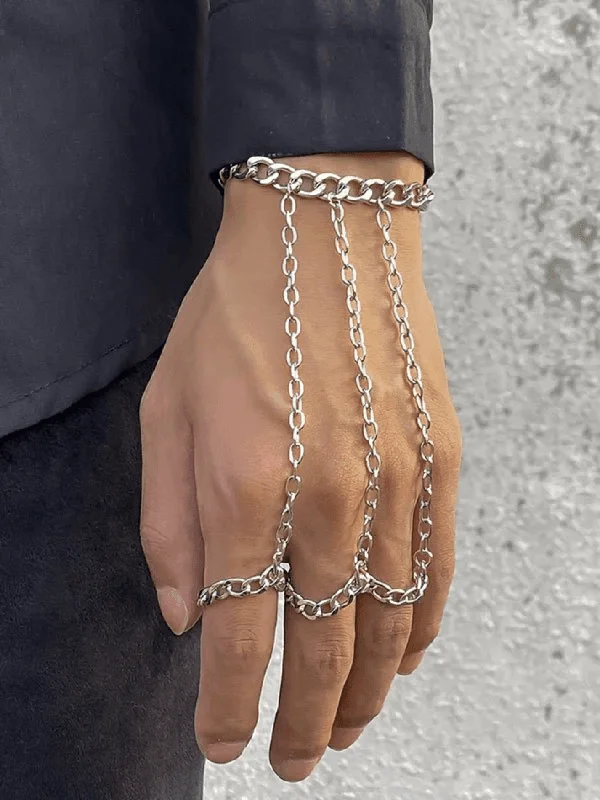 women minimalist rings -Men's Chain Detail Mittens Ring