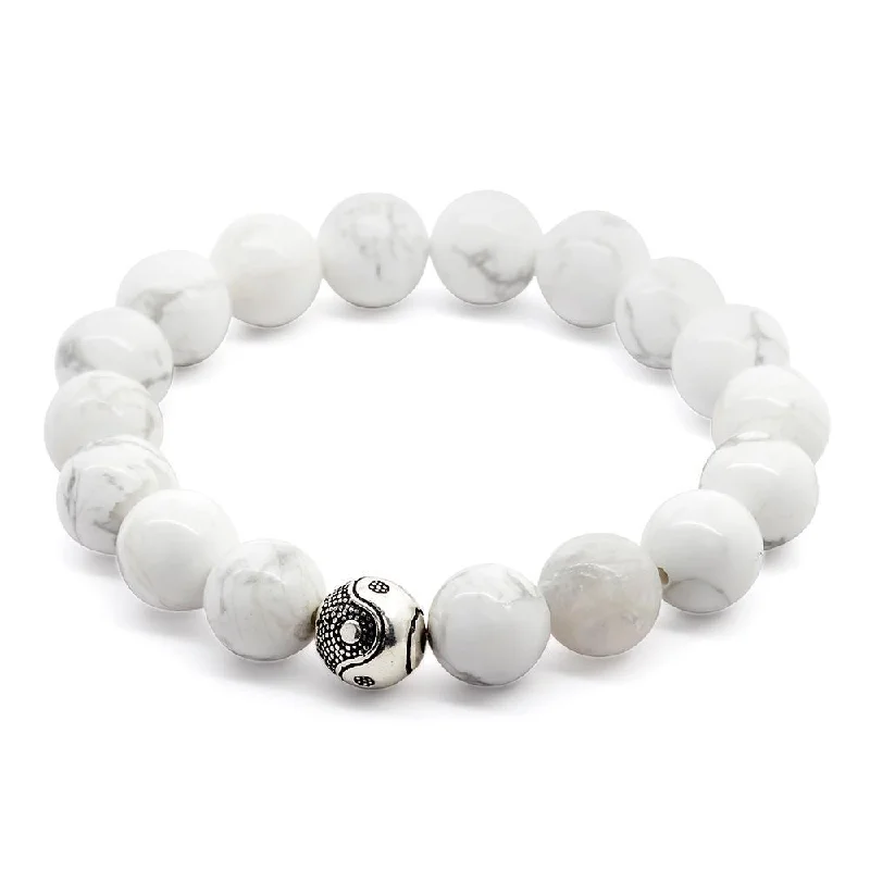 women adjustable bracelets -White Howlite Stretch Bracelet with 925 Sterling Silver Bead