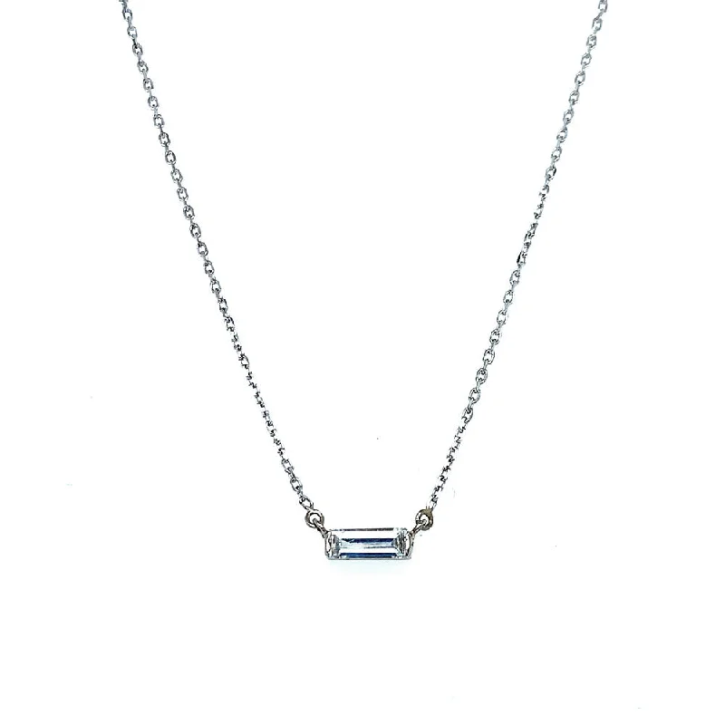 women drop necklaces -Delicate Baguette Diamond Necklace