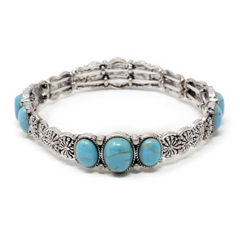 women stackable bangles -Antique Silver Stretch Bracelet Turquoise