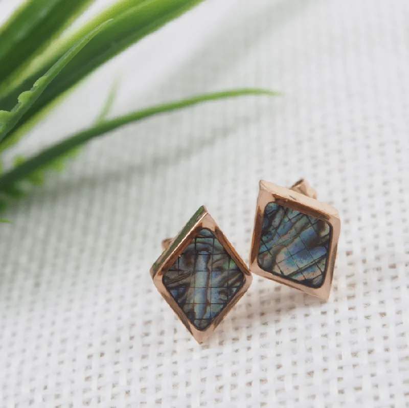 women luxury stud earrings -Tarohi Jewels Stainless Steel Rosegold Plated Abalone Rhombus Stud Earring- STNER 3901