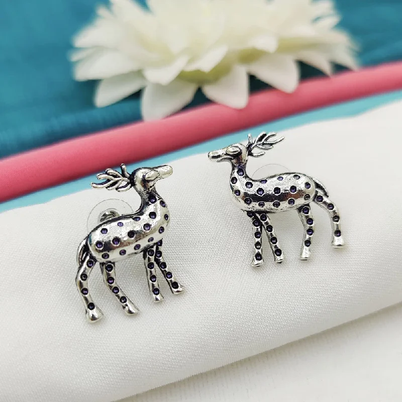 women silver drop earrings -Fancyla Oxidised Plated Deer Style Stud Earrings