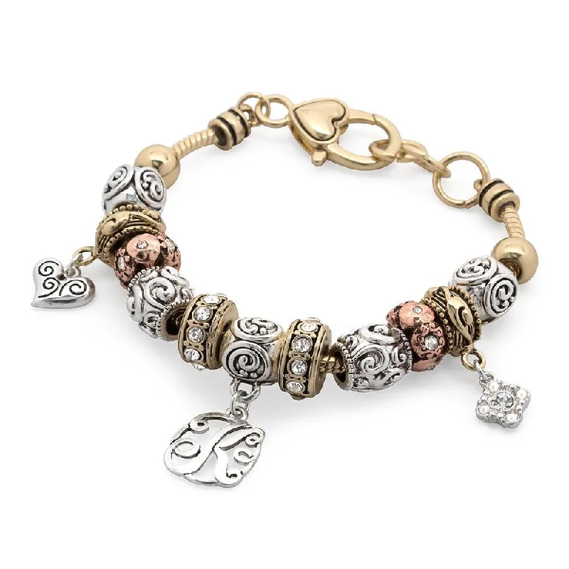 women art deco bracelets -Charm Bracelet Initial K