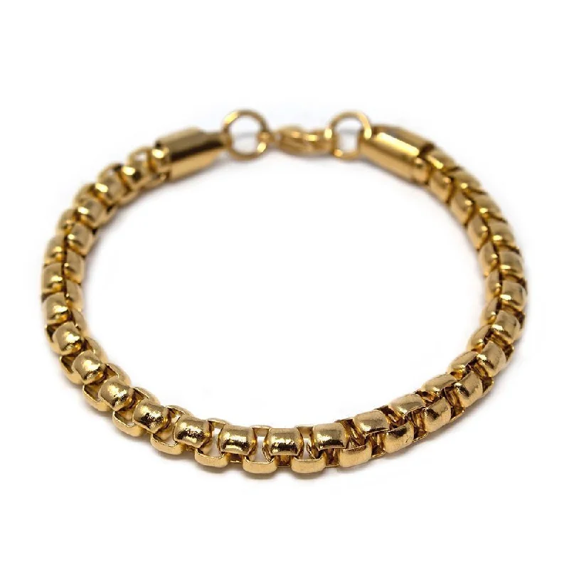 women braided bracelets -St Steel Round Box Chain Bracelet Gold Pl