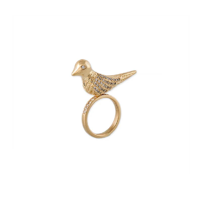 women elegant wedding rings -SITTING BIRD PAVE DIAMOND RING