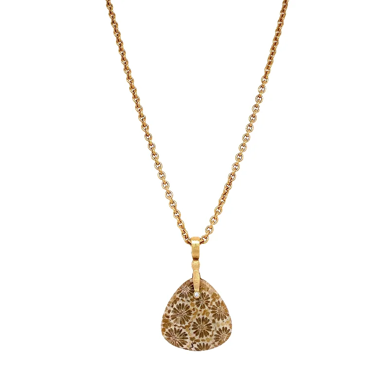 women twisted chain necklaces -Fossilized Coral & Yellow Gold Pendant - "Sticks & Stones"