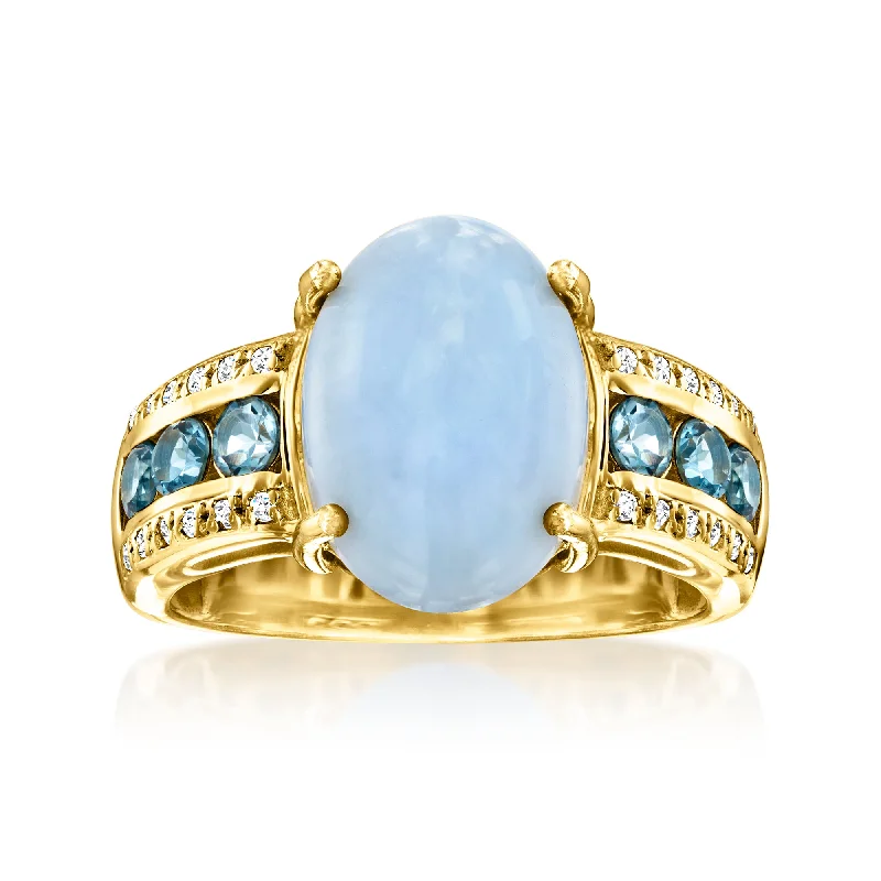 eco-friendly engagement rings -Ross-Simons Blue Opal Ring With London Blue and White Topaz in 18kt Gold Over Sterling