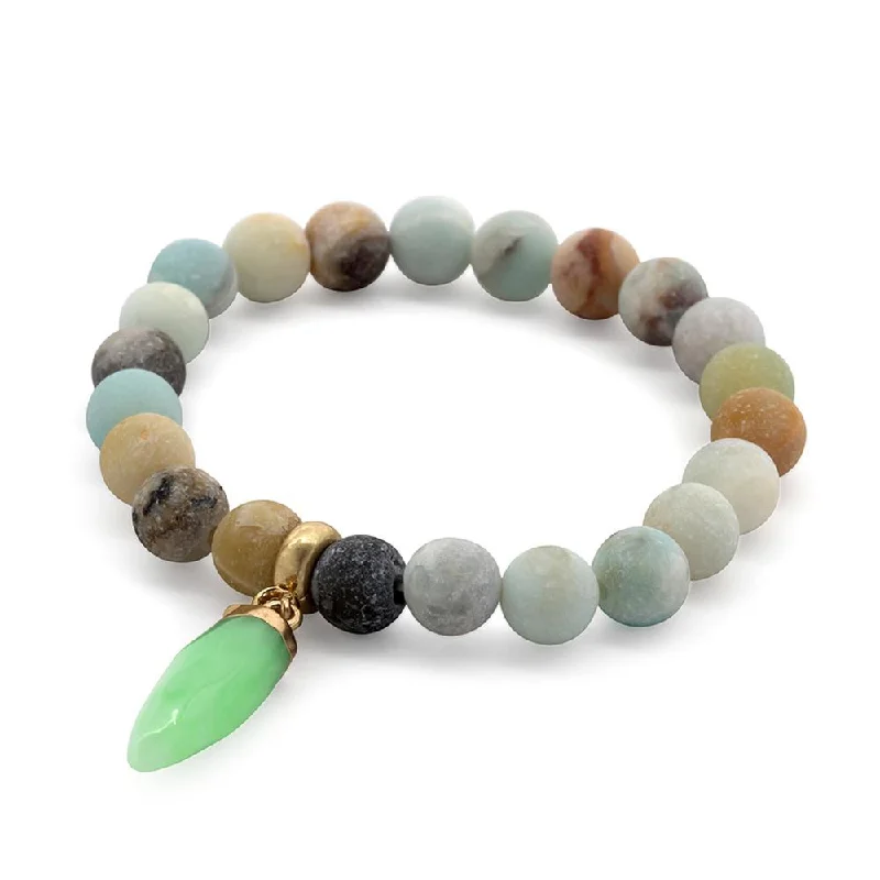 women double band bracelets -Semi Precious Stone Stretch Bracelet with Icicle Green