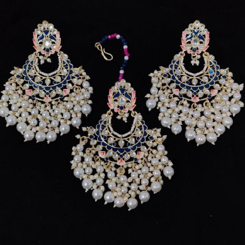 women silver dangle earrings -Manisha Jewellery Meenakari & Kundan Earrings With Maangtikka