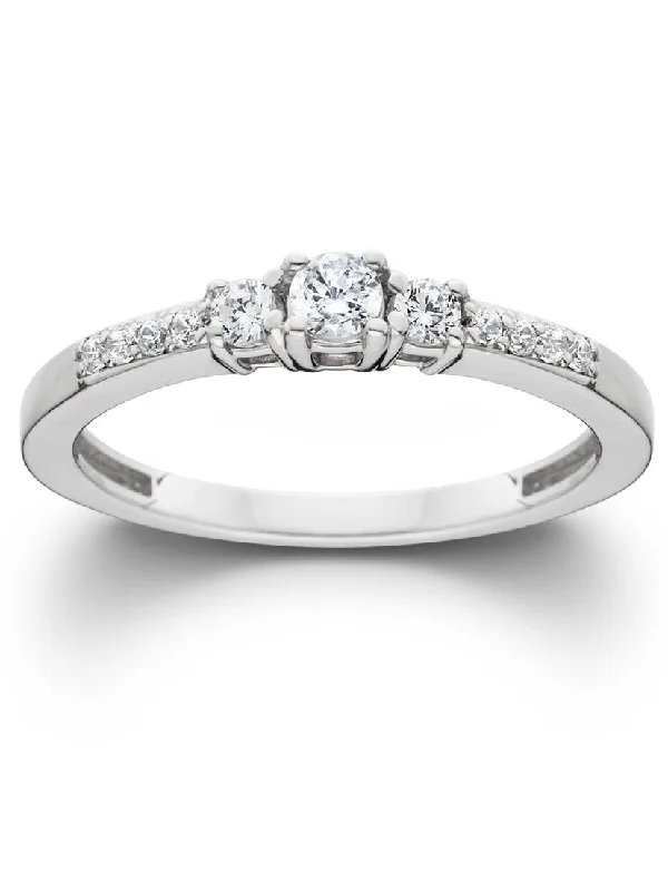 round brilliant cut engagement rings -1/2ct Three Stone Round Diamond Engagement Ring 14K White Gold