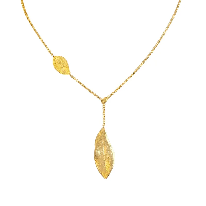 women infinity diamond necklaces -Yellow Gold Lariat Necklace - "Southern Oak & Briar Leaf"