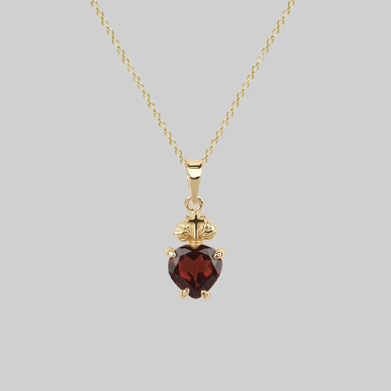 women long gold necklaces -The Sacred Heart Garnet Necklace - Gold