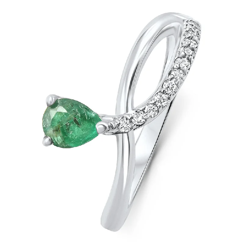 modern halo engagement rings -1/2Ct Pear Shape Emerald Diamond Fashion Right Hand Ring 10k Gold Lab Grown