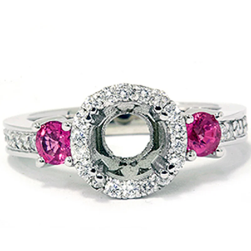 luxury solitaire engagement rings -3/4ct Pink Sapphire & Diamond Engagement Ring Semi Mount 14K White Gold