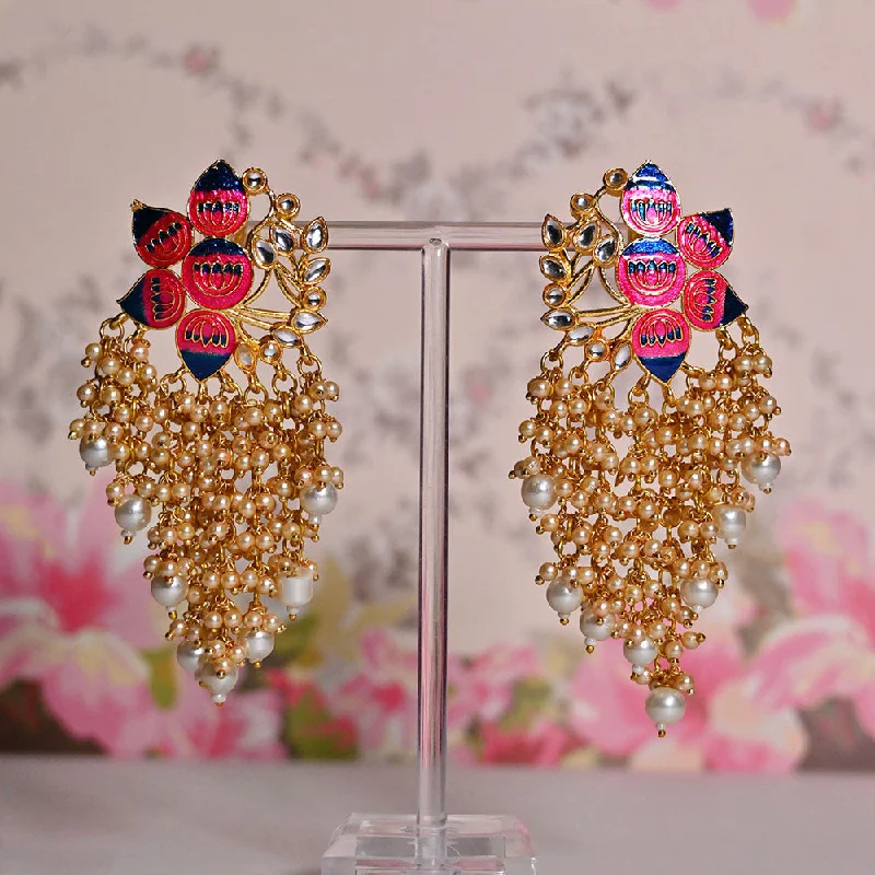 women diamond hoop earrings -Shagna Gold Plated Kundan Stone And Meenakari Pearls Dangler Earrings