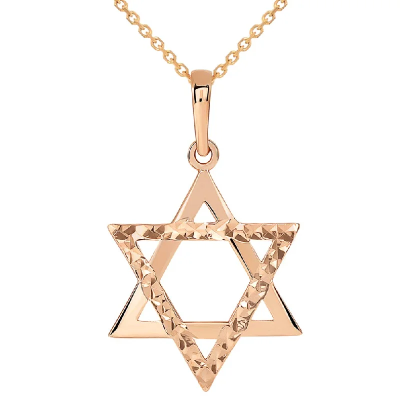 women statement necklaces -14k Rose Gold High Polished and Sparkle Cut Hebrew Star of David Pendant Necklace