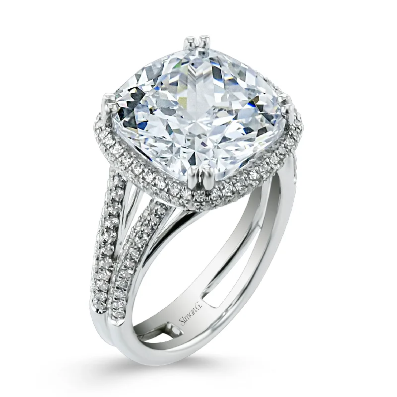 classic white gold engagement rings -Cushion-cut Halo Engagement Ring in 18k Gold with Diamonds