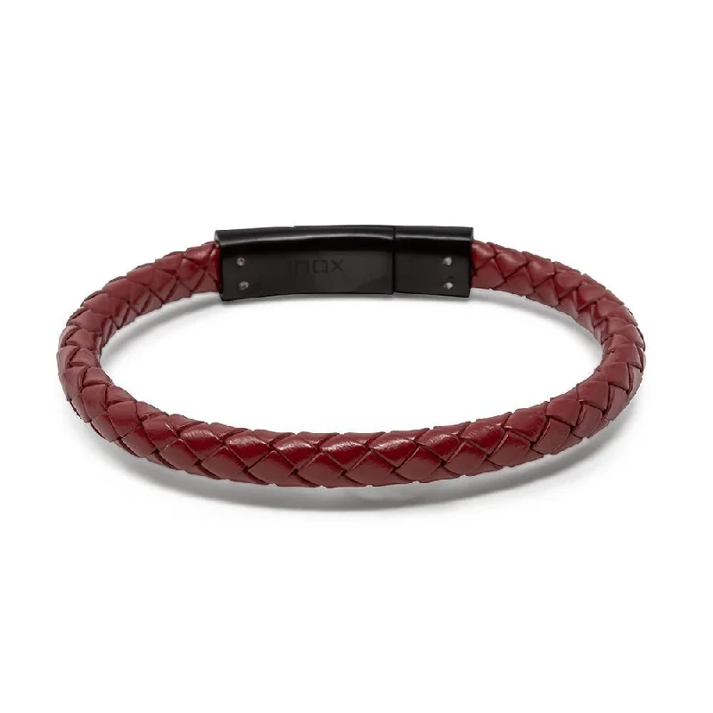 women statement bangles -Stainless Steel Red Braided Leather Bracelet with Anchor