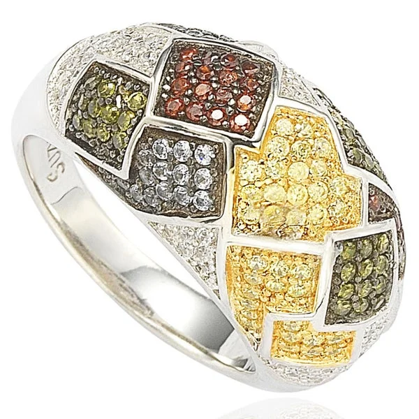 wedding ring and engagement ring sets -Suzy Levian Sterling Silver Cubic Zirconia Modern Italian Multi-colored Exotic Ring