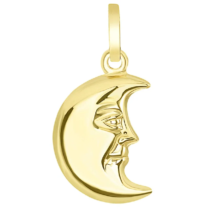 women engraved gold necklaces -14k Yellow Gold Polished 3D Crescent Moon Face Charm Pendant