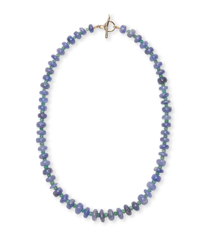 women chunky necklaces -Tanzanite & Emerald 14k Gold Necklace