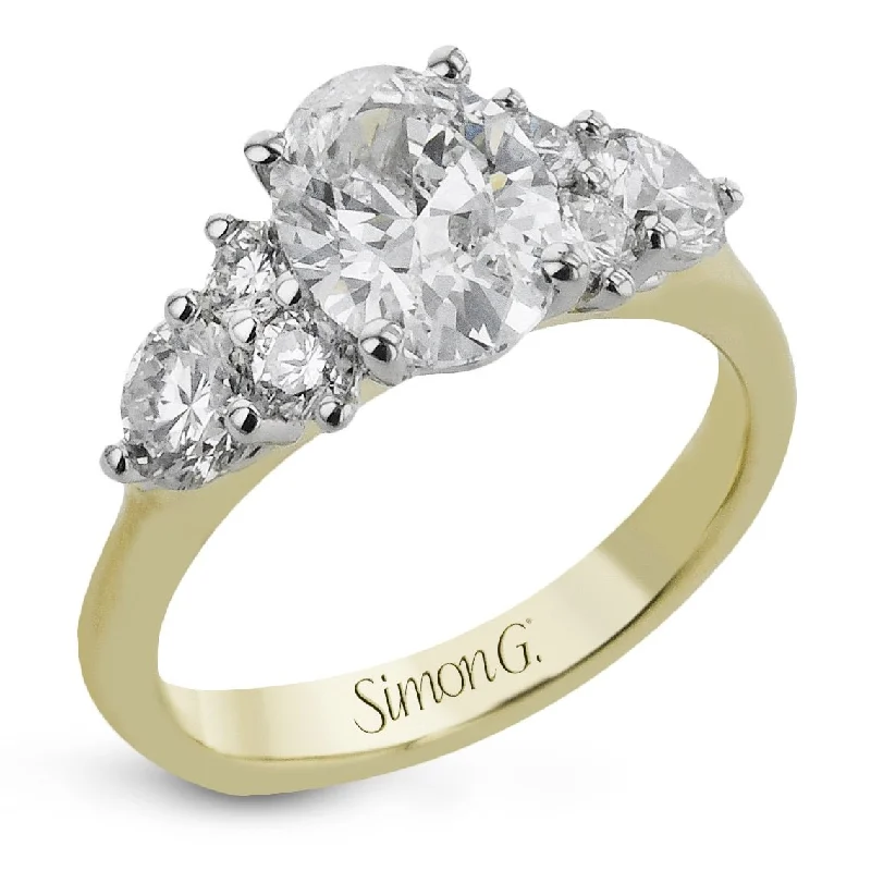 diamond halo engagement rings -Oval-Cut Three-Stone Engagement Ring In 18k Gold With Diamonds