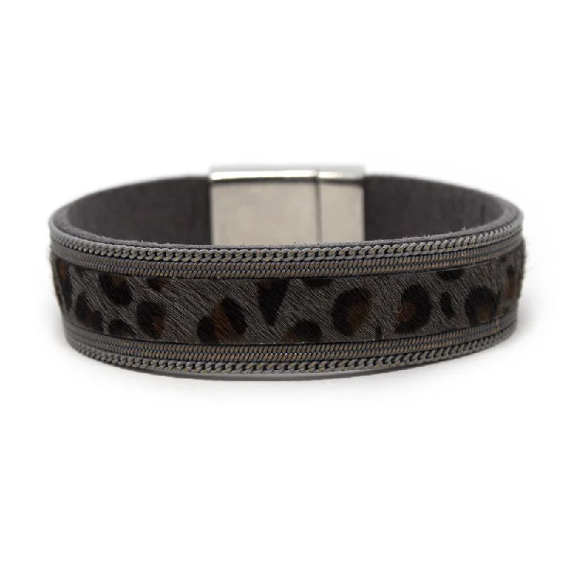 women fashion bangles set -Grey Animal Print Leather Bracelet