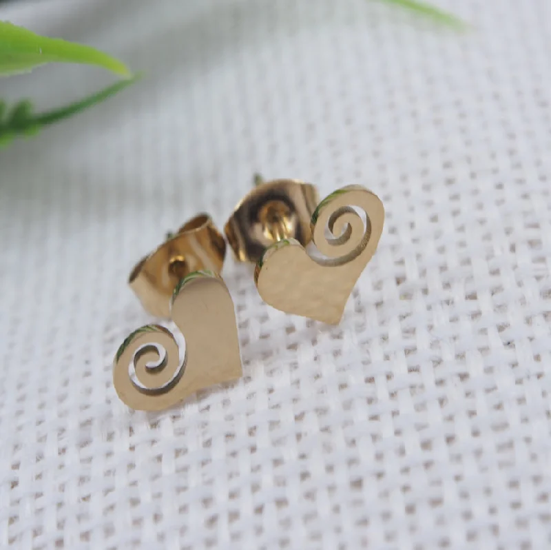 women multicolor earrings -Tarohi JewelsStainless Steel Gold Plated Spiral Heart Stud Earring- STNER 3885