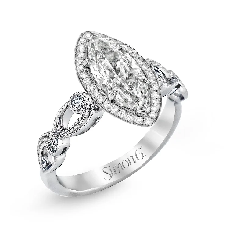 unique engagement ring designs -Marquise-Cut Halo Engagement Ring In 18k Gold With Diamonds