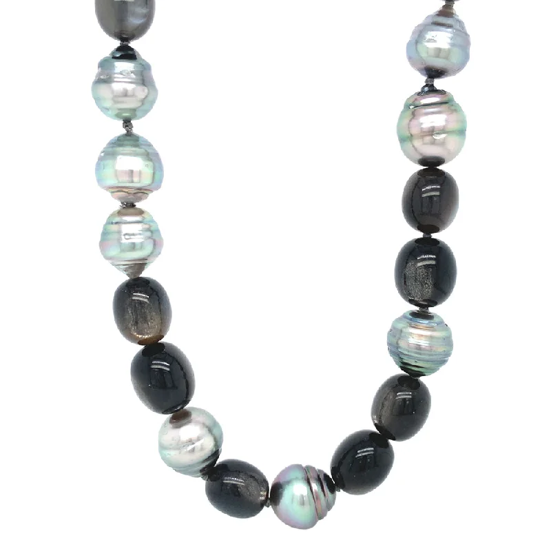 women long necklaces -Tahitian Pearl & Moonstone Necklace with Vario Clasp - "Ta'aroa"