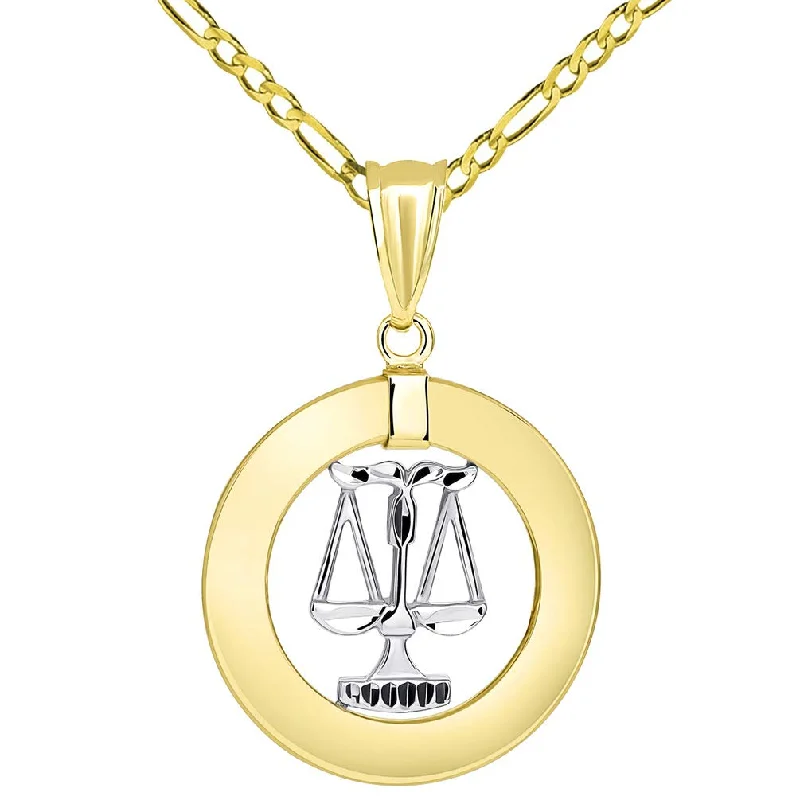 women diamond necklaces -14k Gold Open Circle Libra Zodiac Sign Pendant Figaro Necklace - Two-Tone Gold