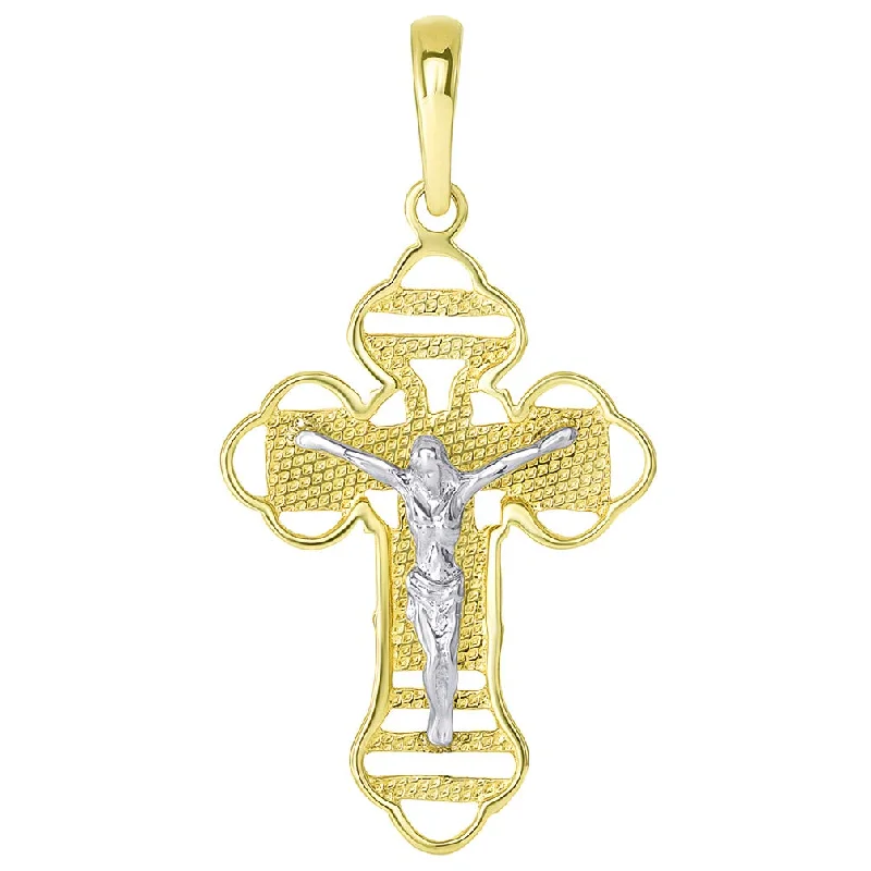 women luxurious gemstone necklaces -14k Two Tone Gold Outlined Orthodox Cross Jesus Christ Crucifix Pendant