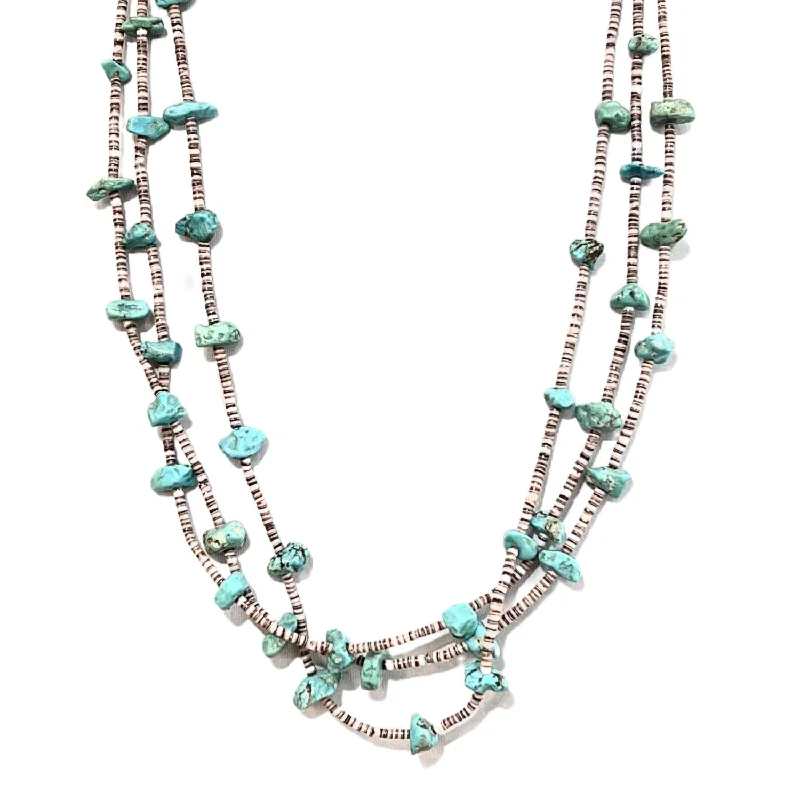 women vintage-style necklaces -Estate Olive Shell Heishi and Turquoise Necklace