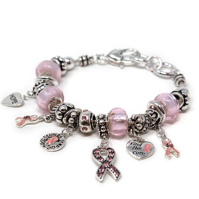 women twisted bracelets -Charm Bracelet Pink Ribbon